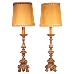 Pair of Italian Torcheres in Silver Wood Early 19th Century