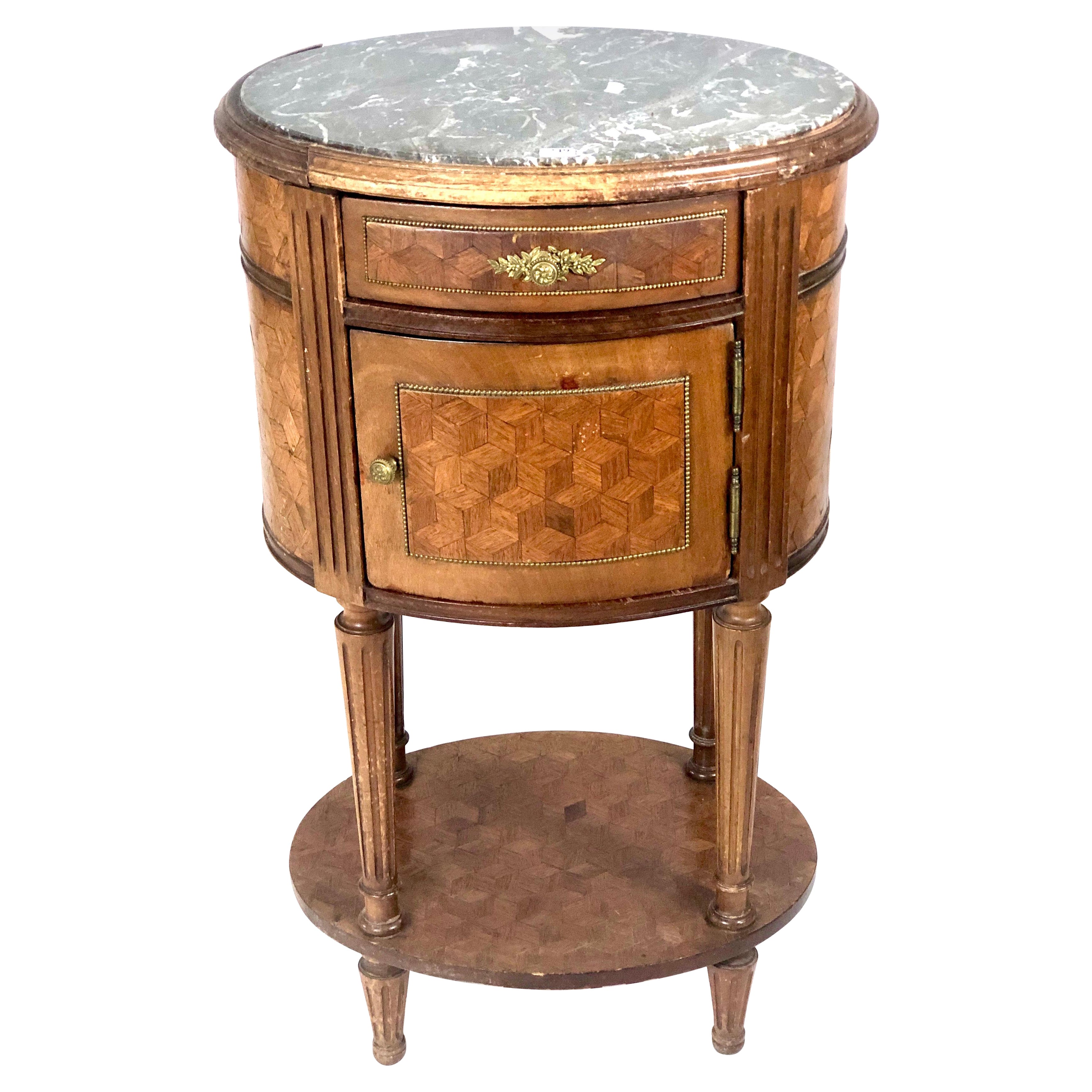 19. Jahrhundert Louis XVI Oval furnierter Beistelltisch, Frankreich