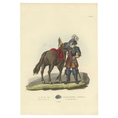 Antiker Druck der Cuirassier''s Waffe mit Pferd, 1842