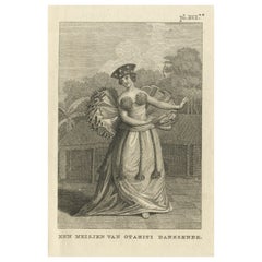 Impression ancienne d'une jeune fille dansant d'Otahiti ou de Tahiti par Cook, 1803