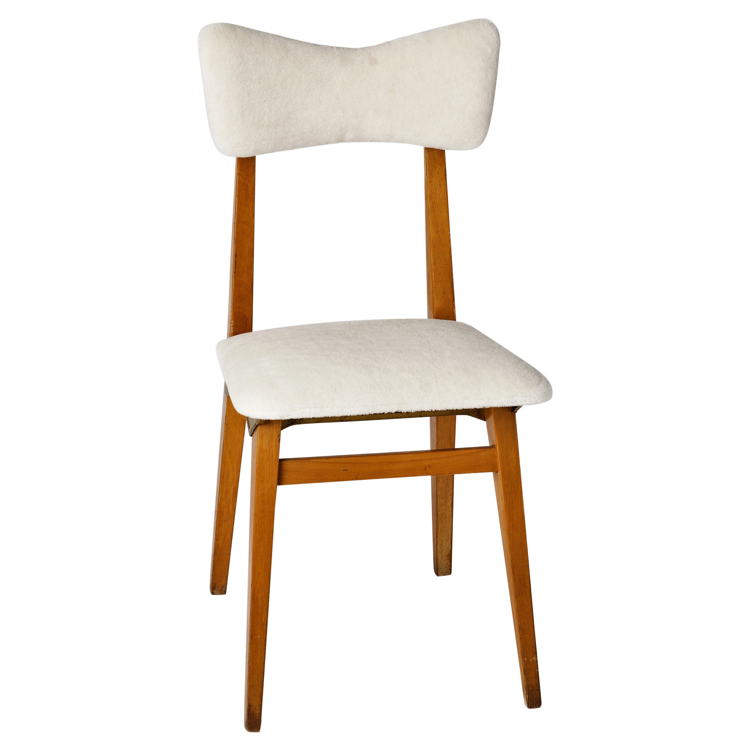 Modernist Beech and White Mohair Chair by Francor, Italy 1960's For Sale