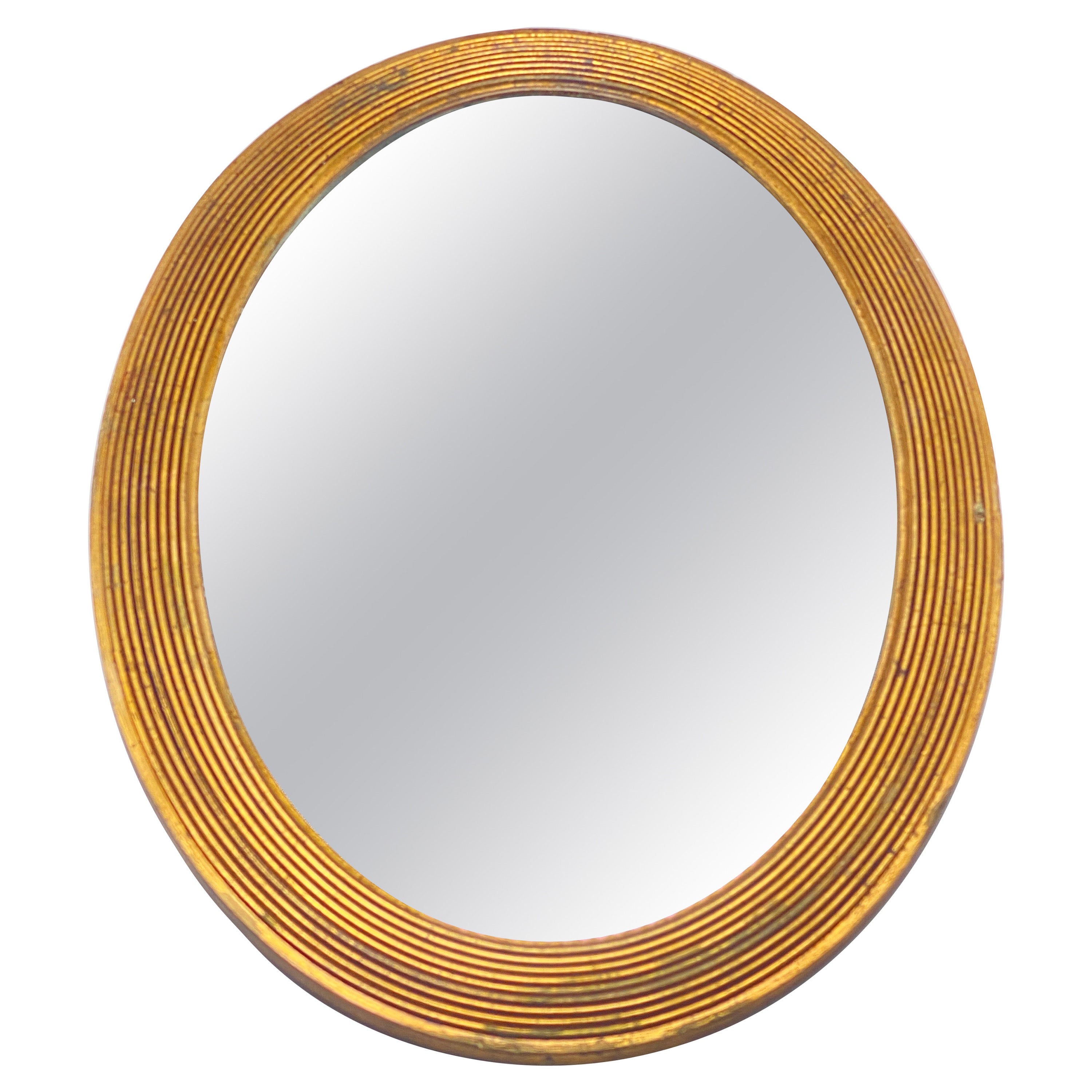 Small Art Deco Mirror, Gilt and Carved Wood, Gold Color, France 1930 For Sale