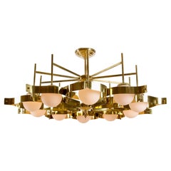 Brass and Opaline Glass Ceiling Light in the Manner of Gio Ponti for Arredoluce