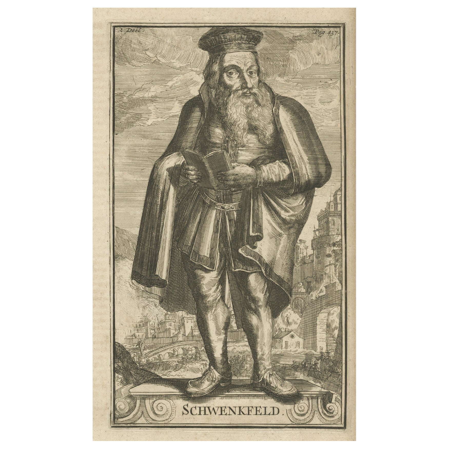 Print of Caspar Schwenkfeld, a German Theologian, Writer and Preacher of Silesia For Sale