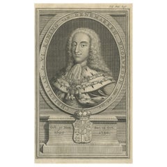 Original Antique Engraving of Christian, 6th King of Norway, 1735