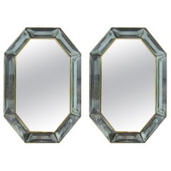Paire de miroirs octogonaux en verre de Murano vert de mer sur mesure, en stock