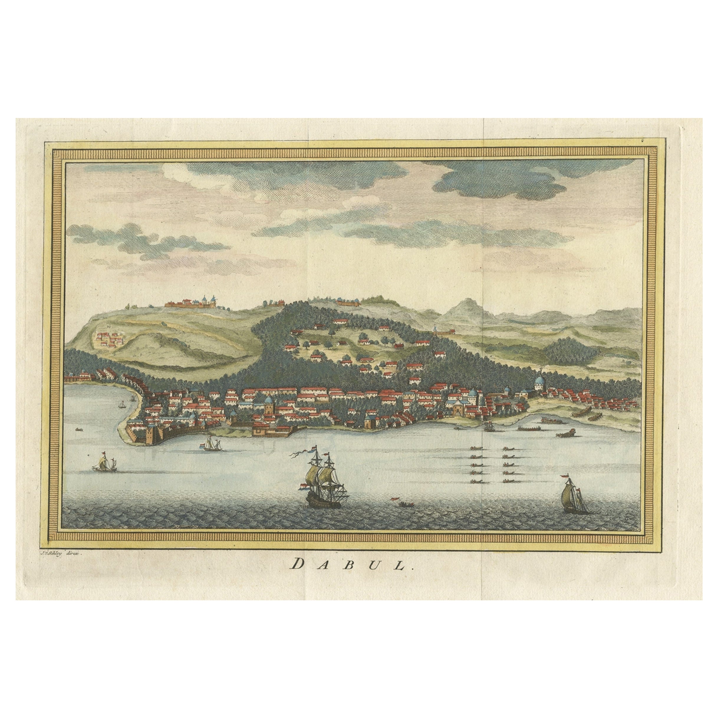 Antique Handcolored Engraving of Dabhol or Dabul in India, '1757' For Sale