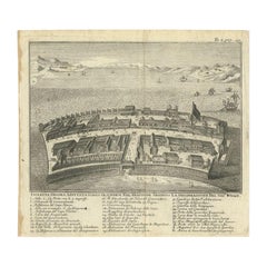 Impression ancienne du poste de traite néerlandais Deshima au Japon, 1738