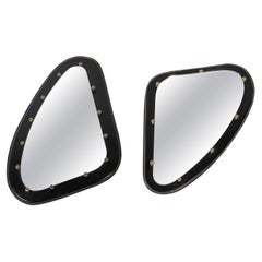 Pair of 1950's Stitched Leather Mirrors in the Style of Jacques Adnet