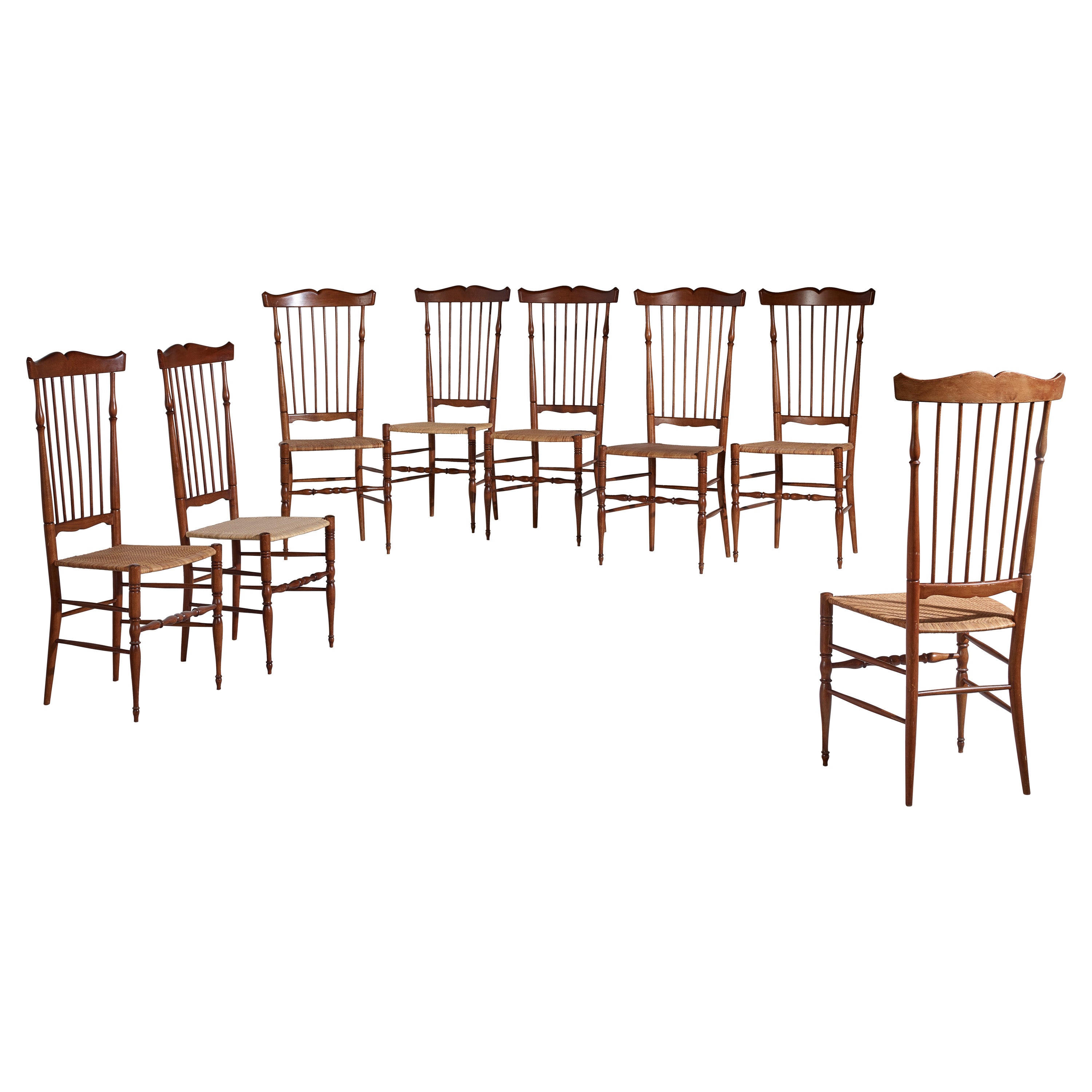 Sanguineti set of 8 high back 'Coloniale' dining chairs  - Chiavari, Italy 1960s