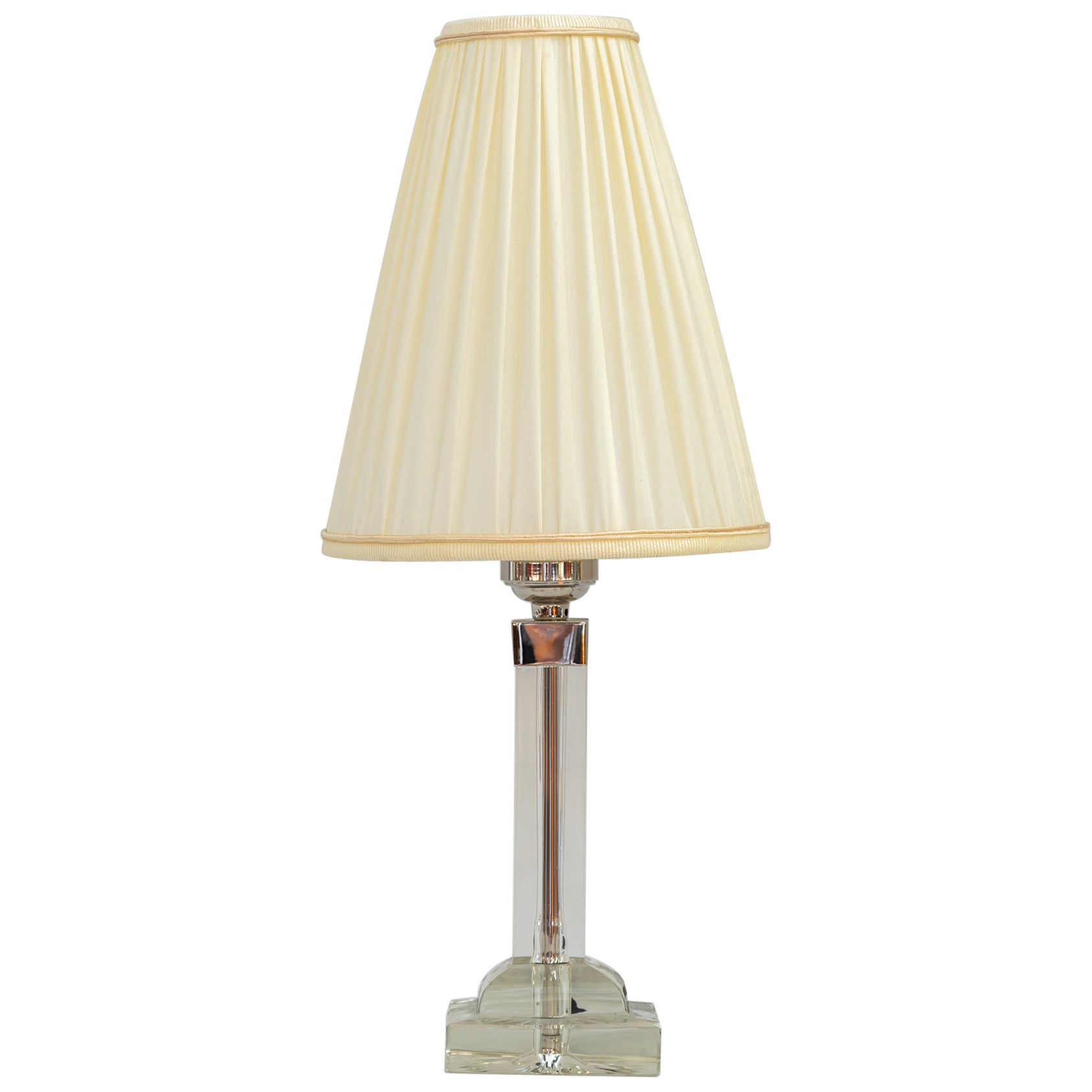 Art Deco Baklowits Glass Table Lamp with Fabric Shade Vienna Around 1920s For Sale