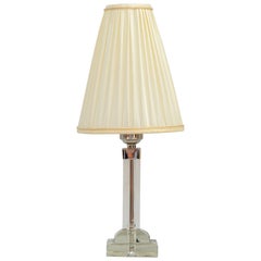 Art Deco Baklowits Glass Table Lamp with Fabric Shade Vienna Around 1920s