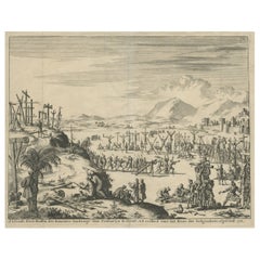 Antique Engraving of Roman Punishments of Mass Crucifixion Outside the City Wall, 1690