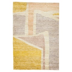 Modern Handmade Yellow & Peach Abstract Custom Wool Rug