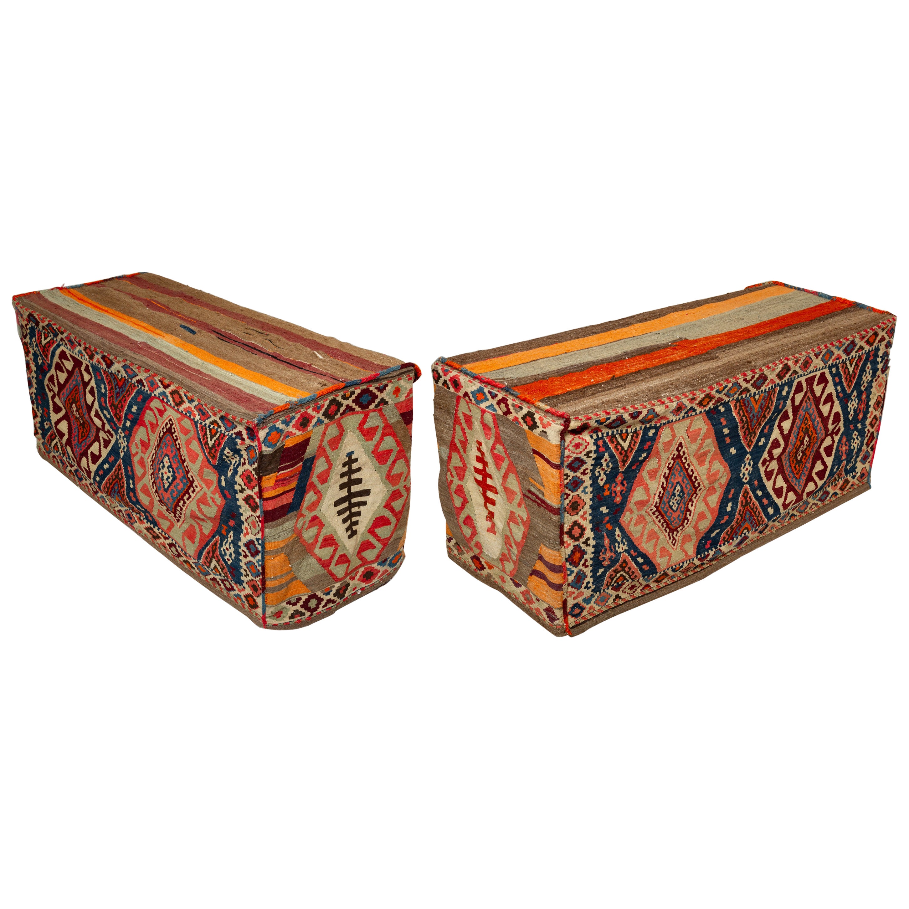 Rare Pair of Shahsavan Kilim Truncks as Benches For Sale