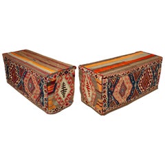 Vintage Rare Pair of Shahsavan Kilim Truncks as Benches