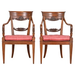 Used Baker Furniture French Regency Carved Walnut Lounge Chairs, Pair
