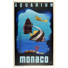 Original Vintage Travel Poster Advertising Monaco Aquarium Art Deco Ocean Museum