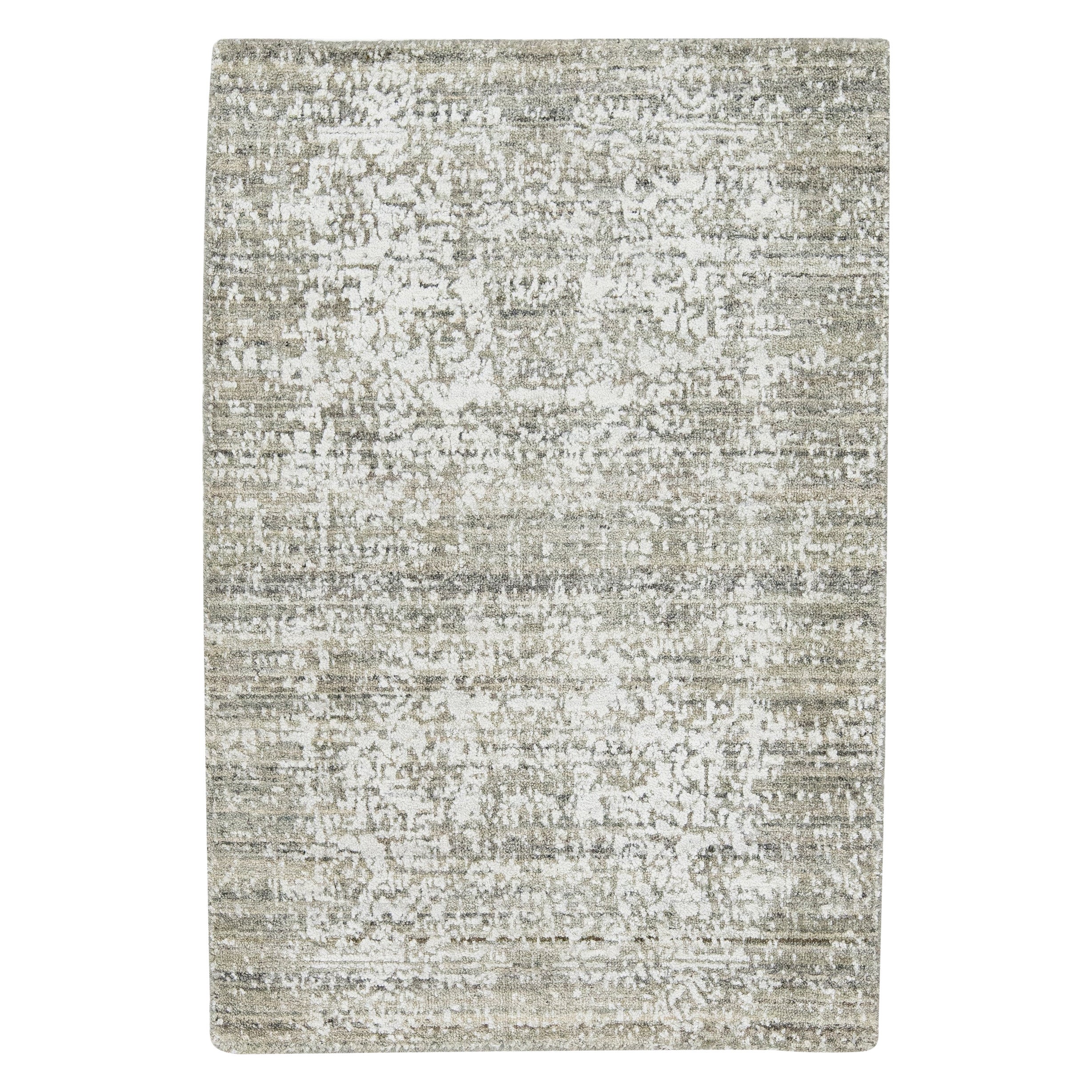 Alfombra contemporánea de lana gris abstracta hecha a mano