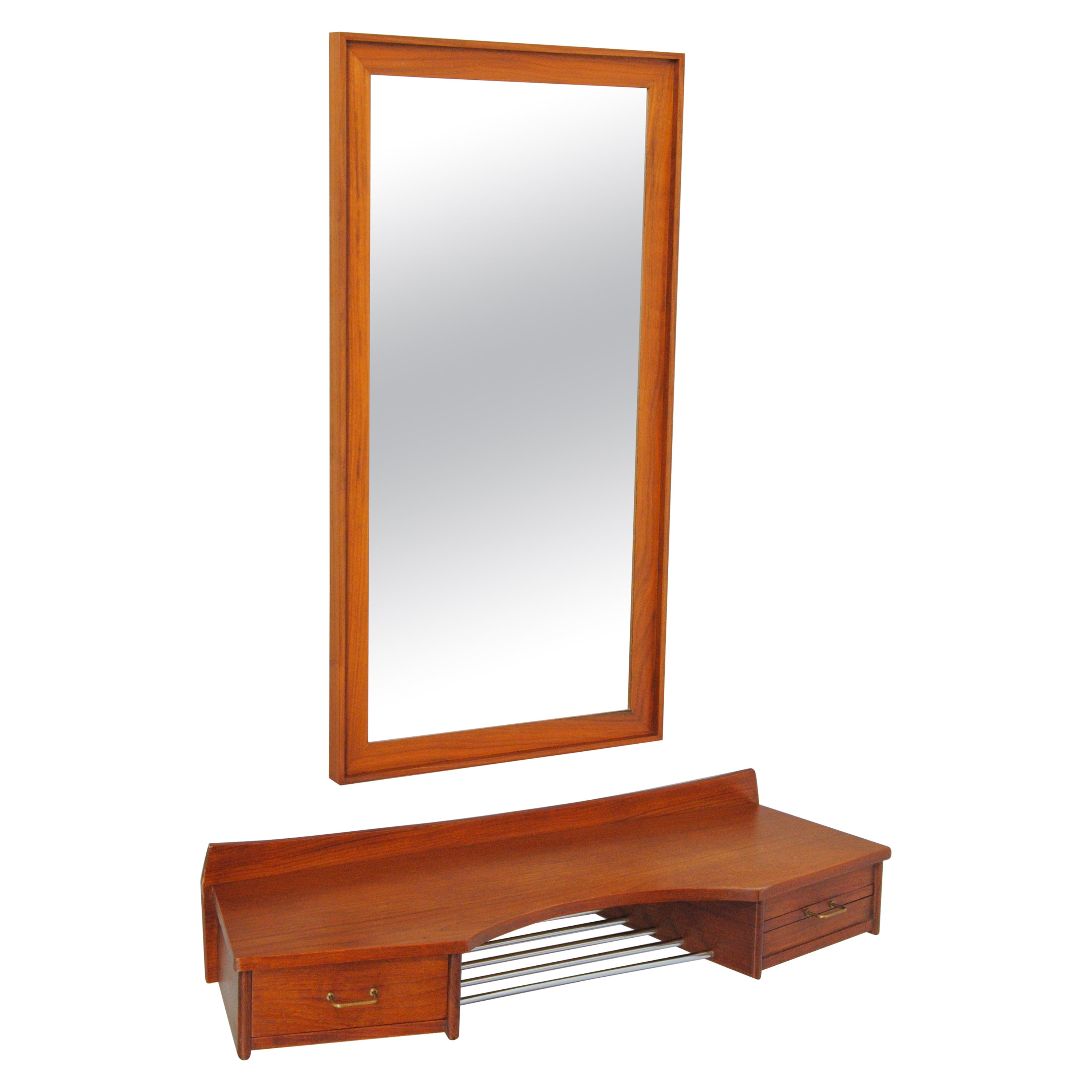 1950´s Restored Danish Teak Vanity - Toilet Set with Floating Table Top For Sale