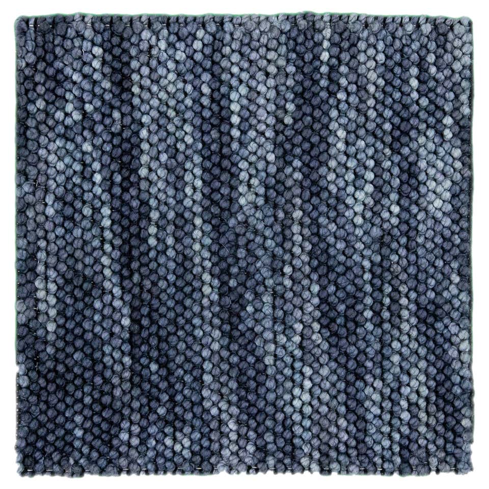 Modern Texture Handmade White/Blue Custom Wool Rug For Sale at 1stDibs