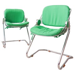 Pair of Italian Tubular Chrome Steel Dining Chairs, 1970s