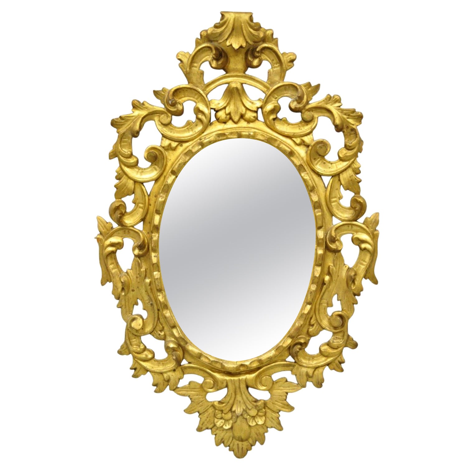 Vintage Italian Carved Wood Gold Gilt French Rococo Style Wall Mirror For Sale