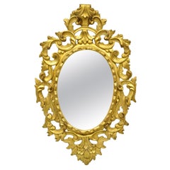 Vintage Italian Carved Wood Gold Gilt French Rococo Style Wall Mirror