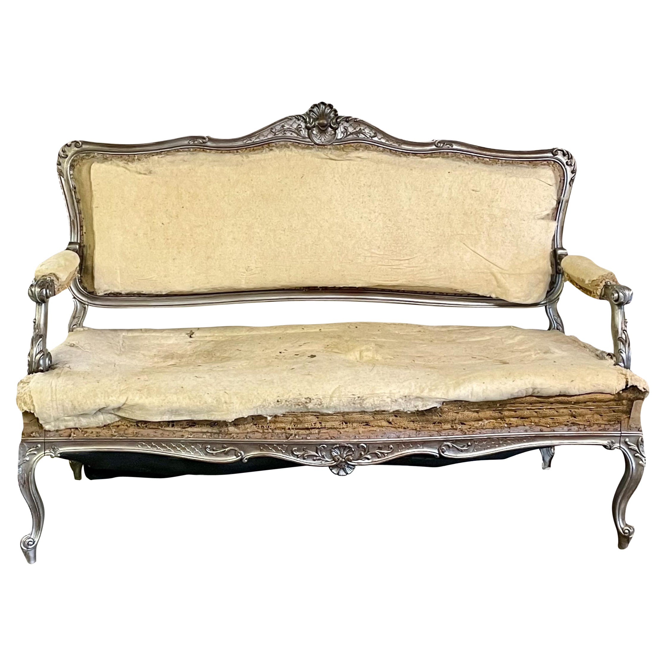 French Louis XV Silver Giltwood Carved Three-Piece Salon or Parlor Suite For Sale