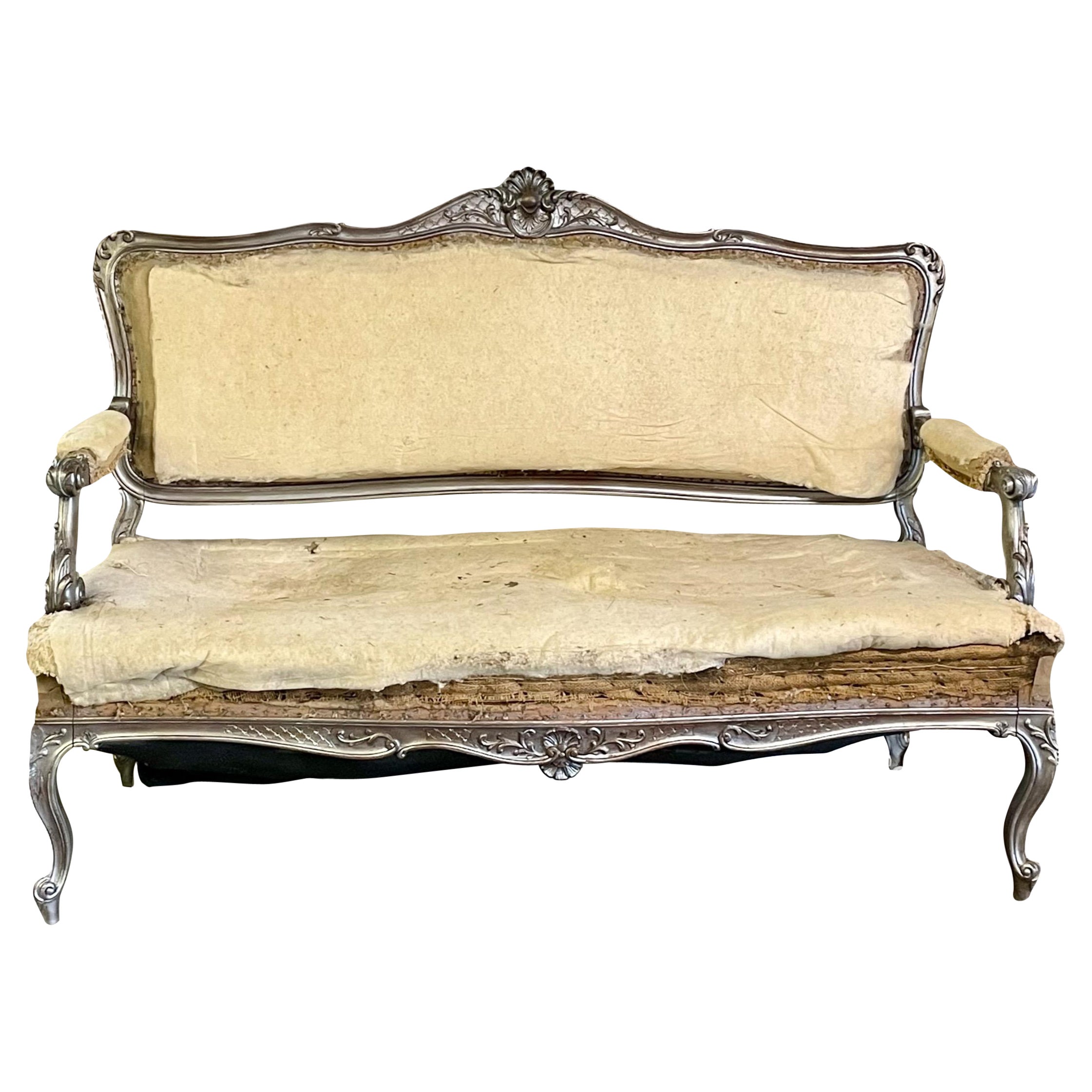 Louis XV Silver Giltwood Carved Three-Piece Salon or Parlor Suite/Sofa For Sale 3