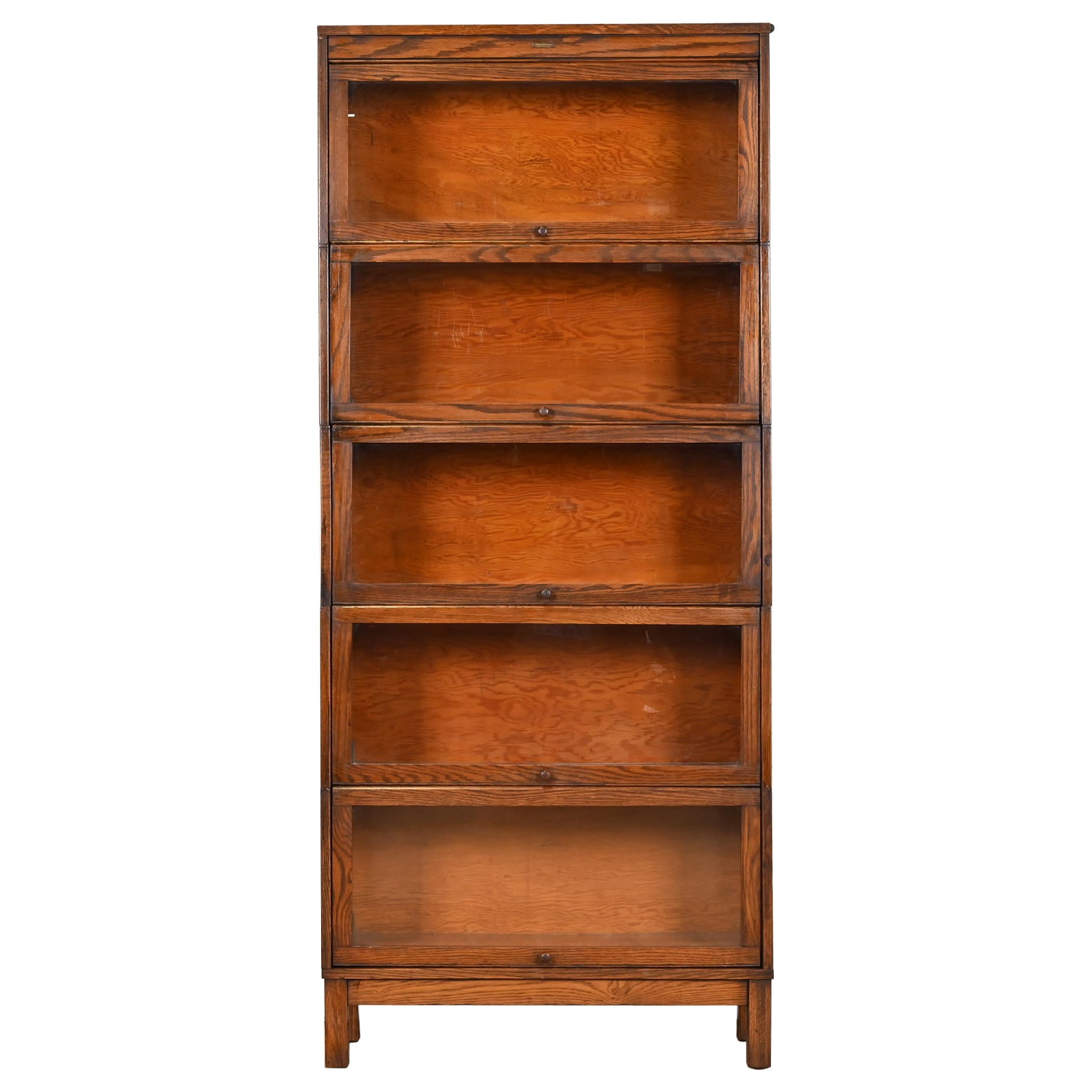 Antique Arts & Crafts Oak Five-Stack Barrister Bookcase by Lundstrom, Circa 1920