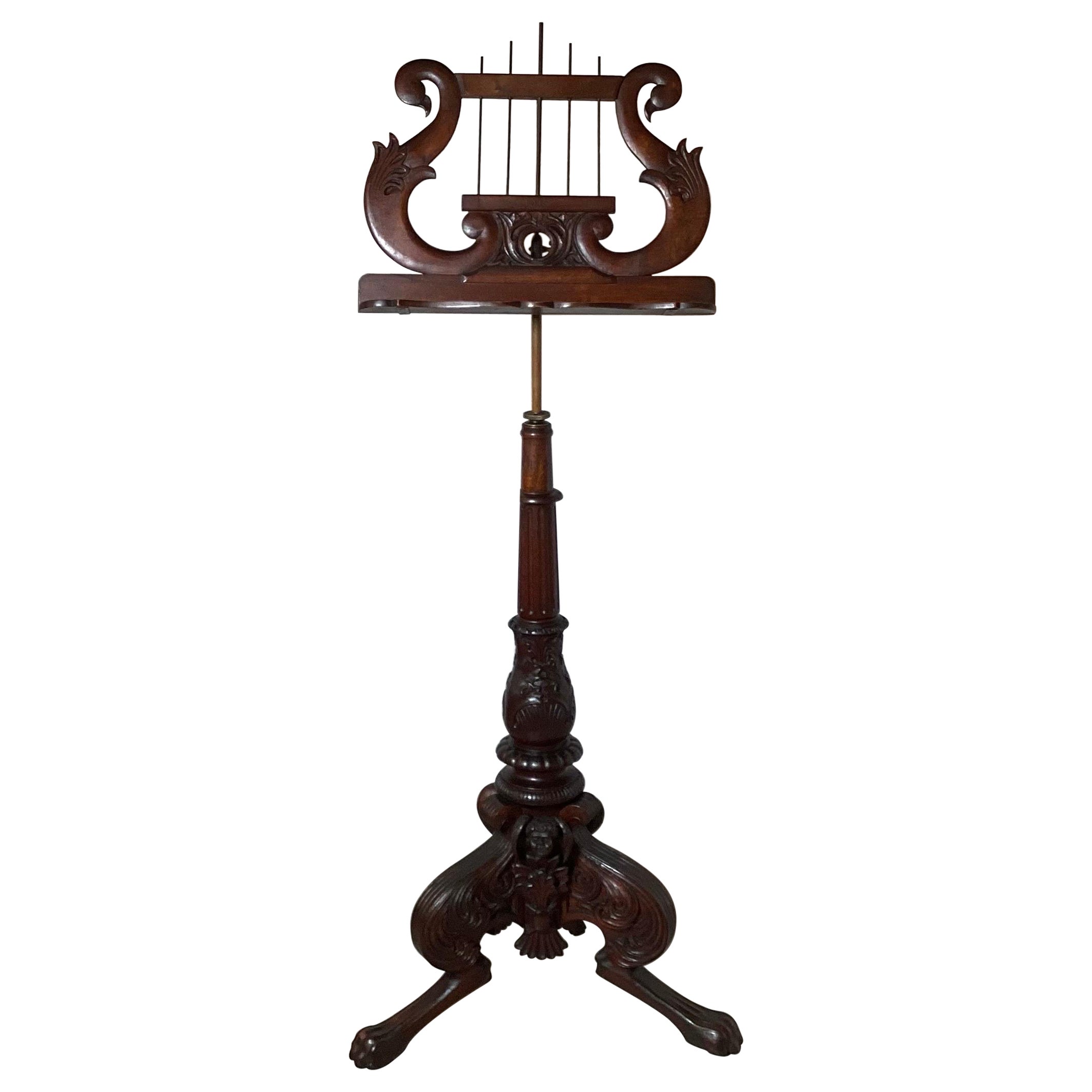 Antique Mahogany Hand Carved Music Stand For Sale