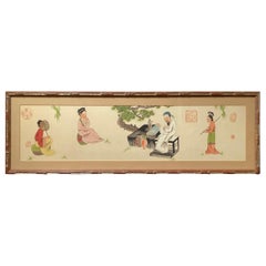 Antique 19th Century Watercolor Painting of a Scholar and His Students