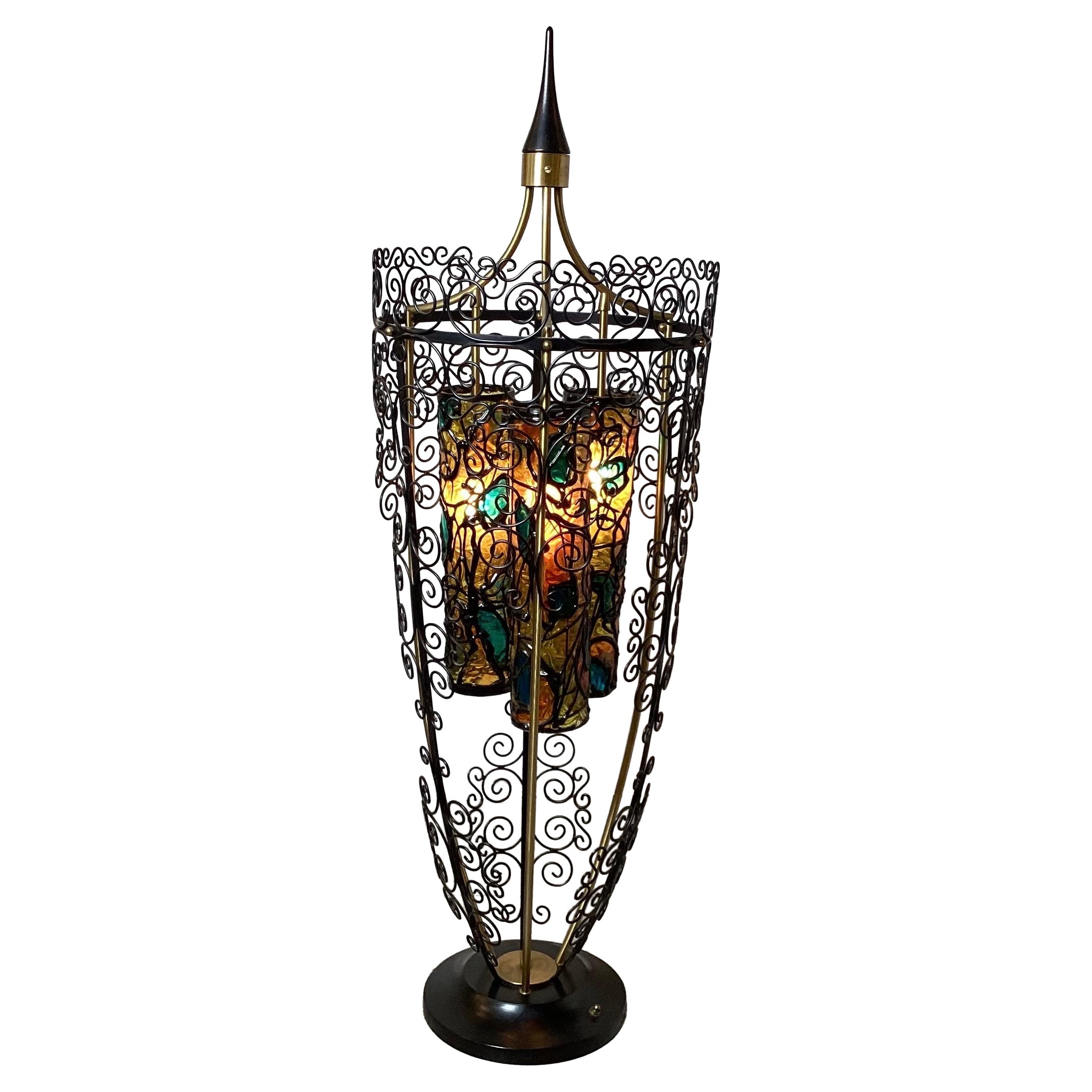 Mid Century Iron Urn Form Table Lamp  For Sale