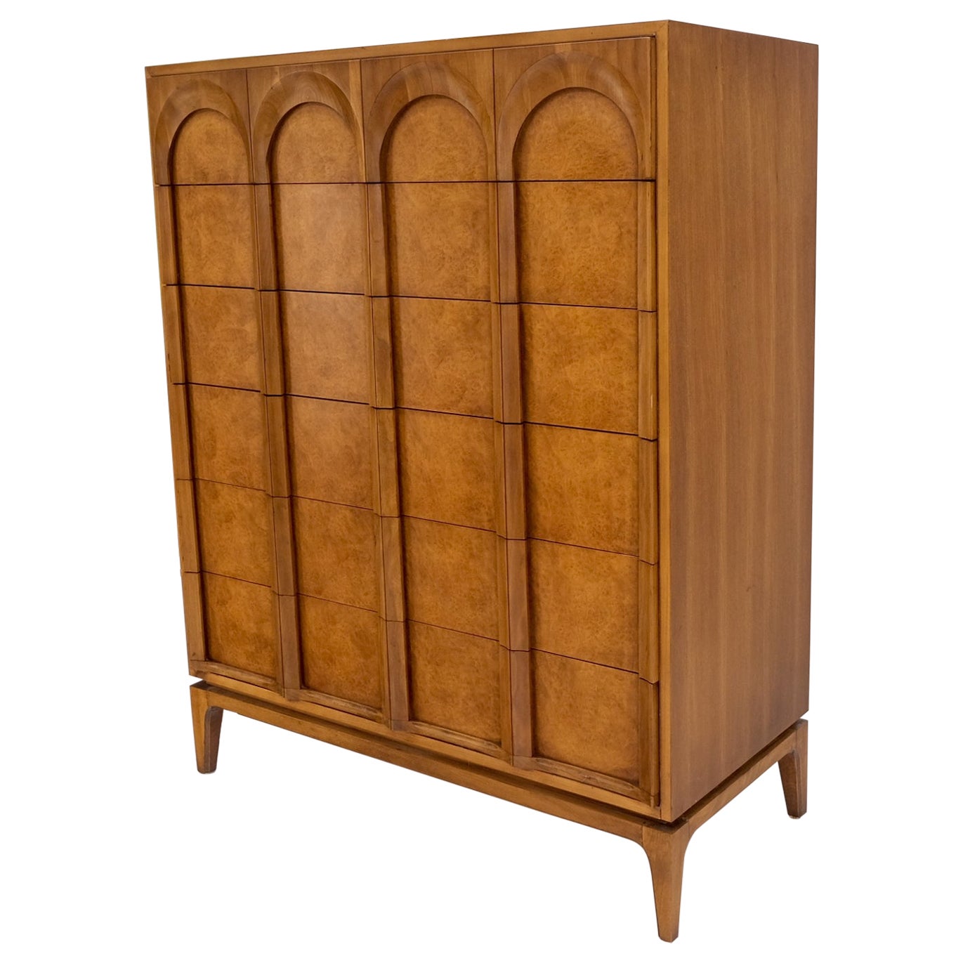 Commode haute à 6 tiroirs en bois de ronce blond clair, moderne du milieu du siècle dernier, Mint !