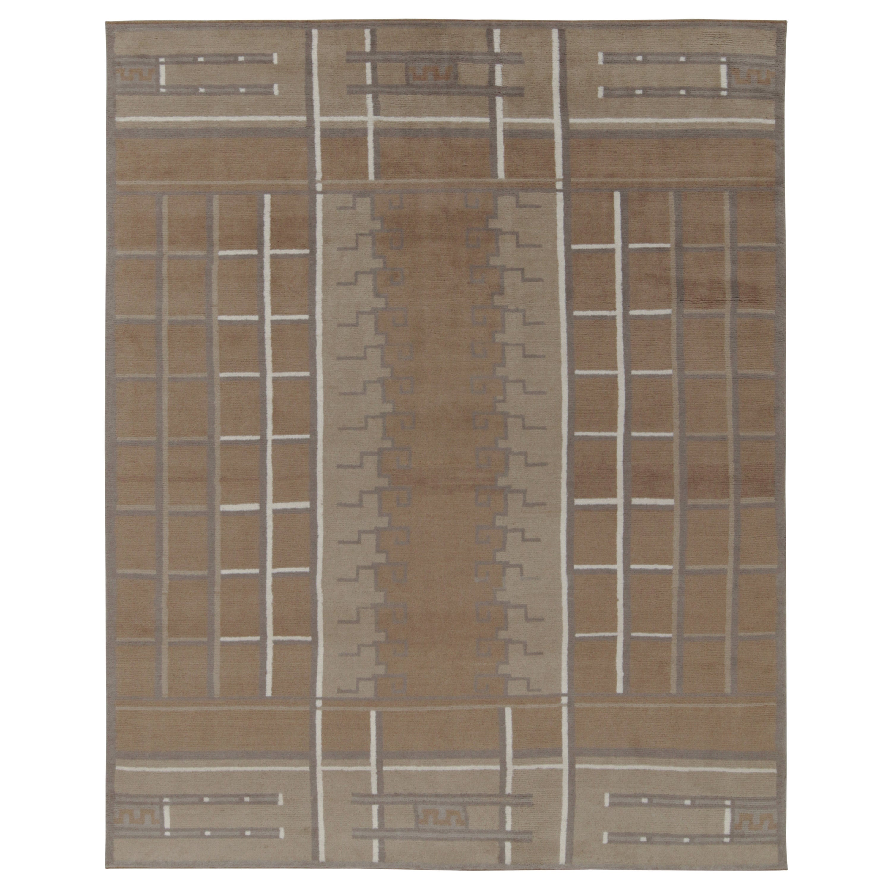 Rug & Kilim’s Swedish Deco style rug in Beige-Brown and Gray Geometric Patterns For Sale