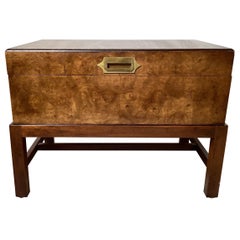 Campaign Style Box on Stand in Brass and Burl Walnut