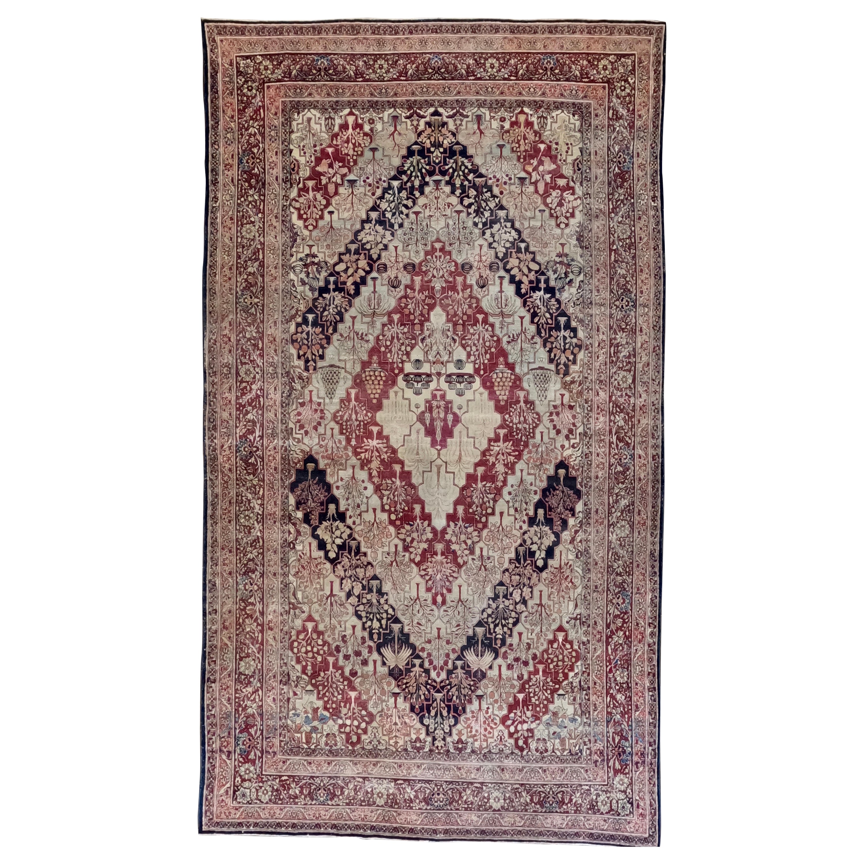 Antico tappeto da sposa persiano Lavar Kerman del 1900 circa
