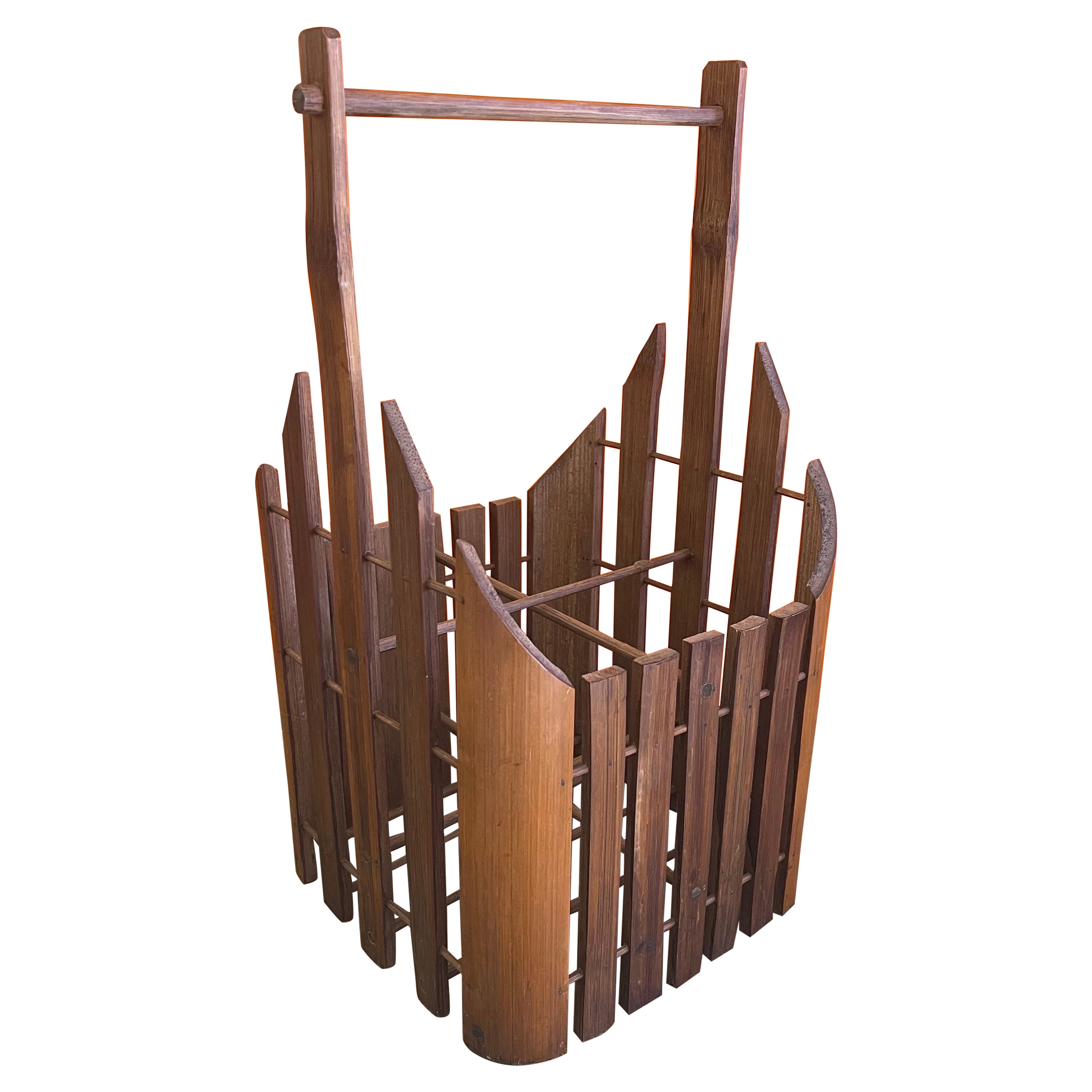 Four Bottle Bamboo Wine Holder with Handle For Sale