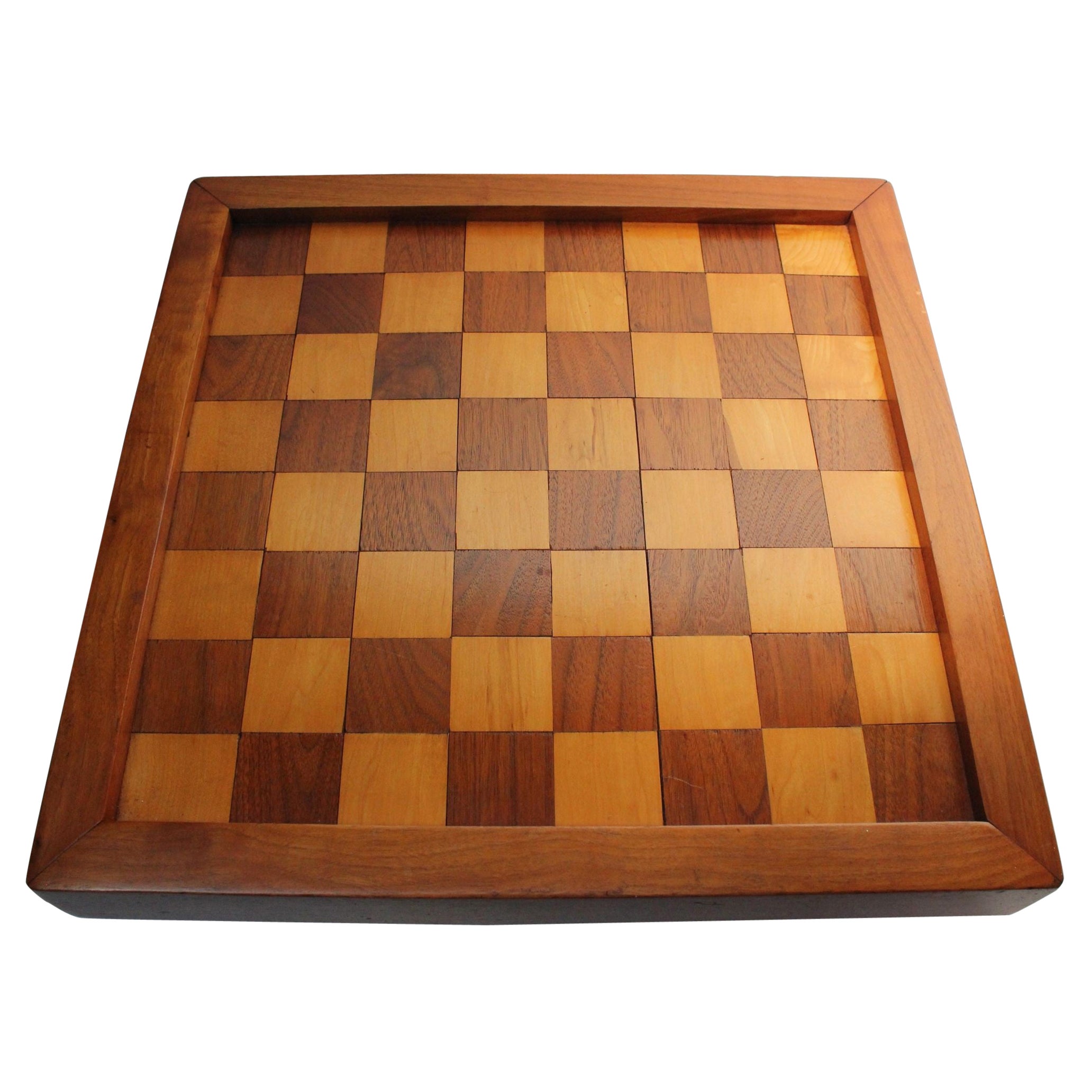 Vintage Walnut and Beech Chessboard For Sale