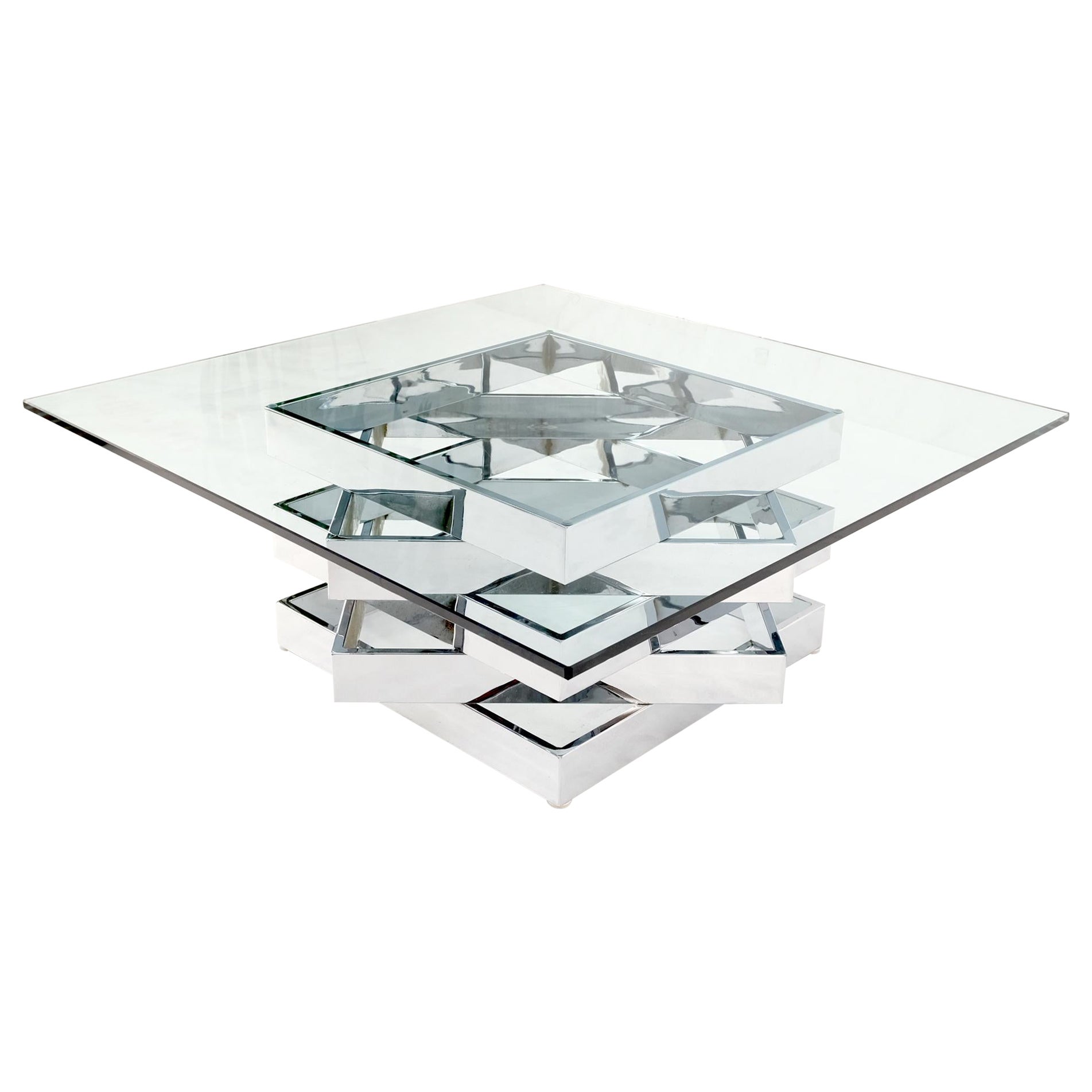Mid-Century Modern Bauhaus Stacked Chrome Frames Base Glass Top Square MINT! For Sale