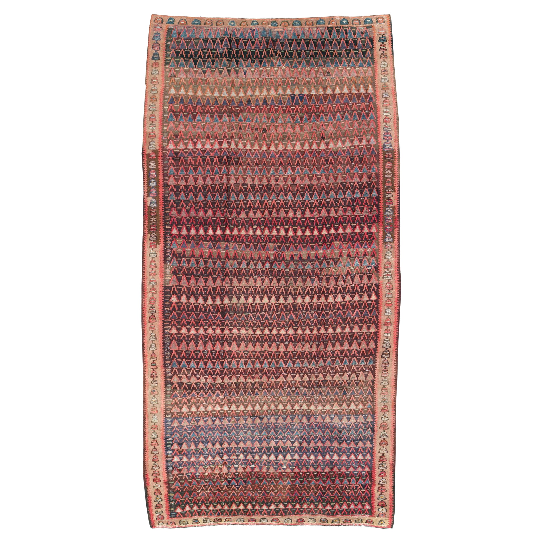 Tapis de galerie Kilim persan à tissage plat fait à la main du milieu du 20e siècle