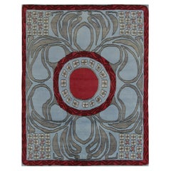 Rug & Kilim’s French Art Deco Style Rug in Blue, Red and Gray Geometric Patterns