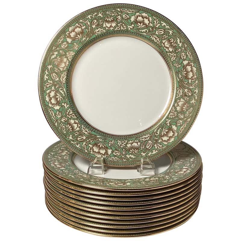 Set of 12 English Raised Gilt Porcelain Dinner Service Plates For Sale ...