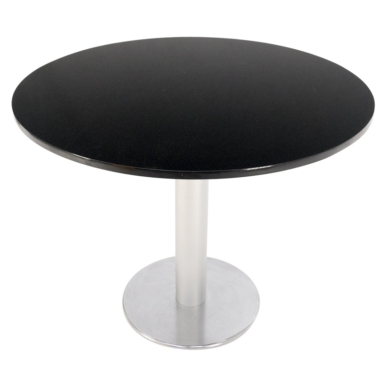 Runder Esstisch mit schwarzer Granitplatte und cromefarbenem Sockel, Mid-Century Modern MINT