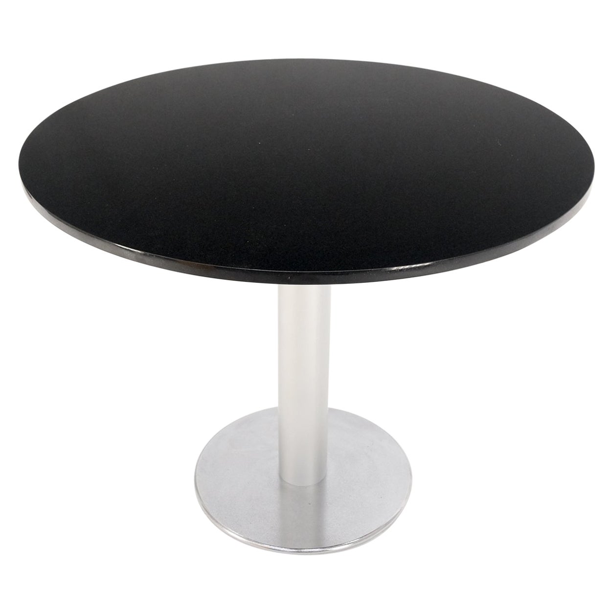 Black Granite Top Crome Pedestal Base Round Dining Table Mid Century Modern MINT For Sale