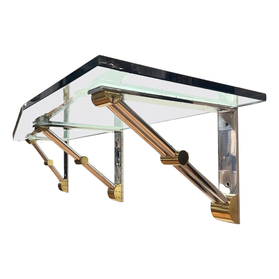 Brass and Stainless Steel Wall Shelf For Sale