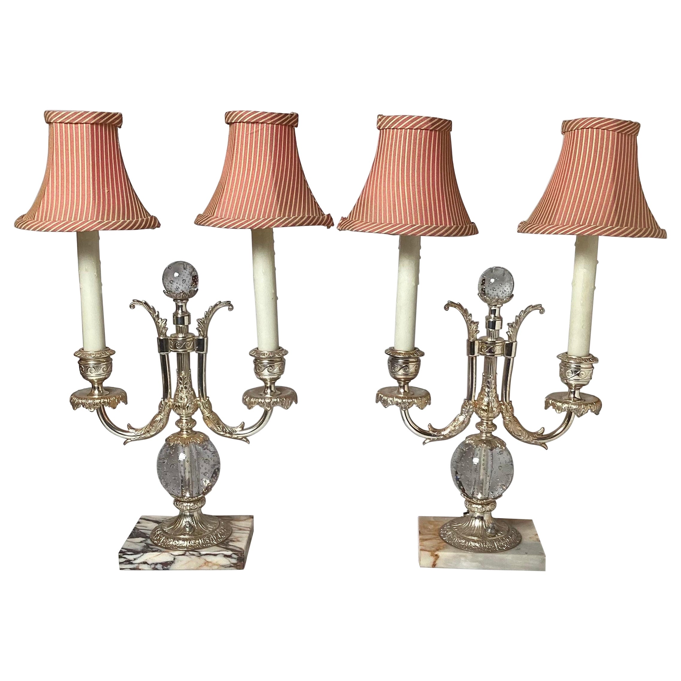 Pair of Silvered Bronze Candelabra Lamps by Pairpoint For Sale