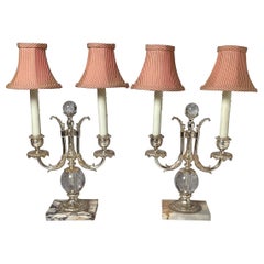 Antique Pair of Silvered Bronze Candelabra Lamps by Pairpoint
