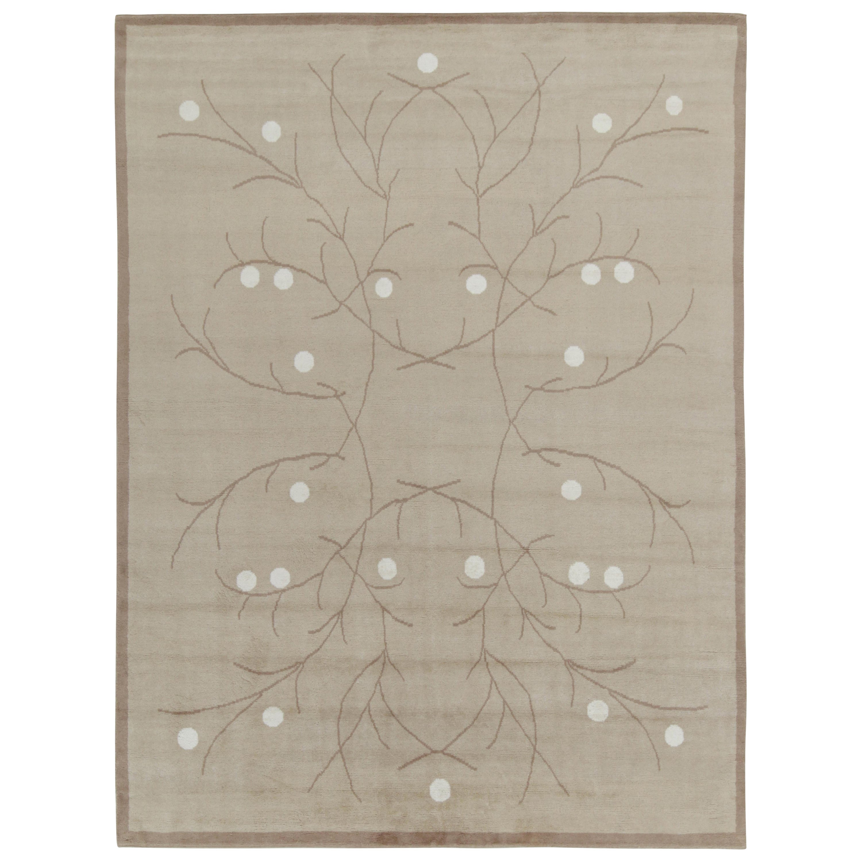 Rug & Kilim’s French Deco Style Rug in Beige-Brown and White Patterns